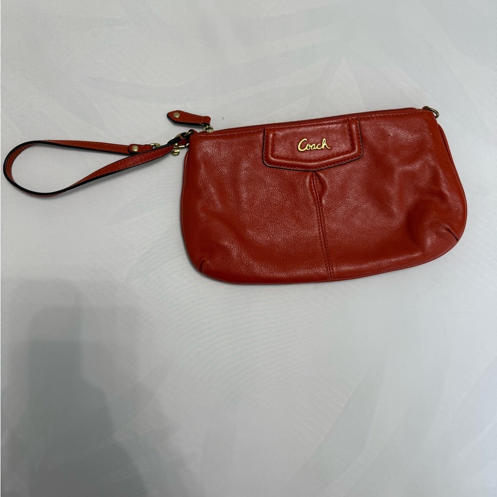 Coach Orange Leather Wristlet